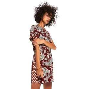 Scotch & Soda Cuffed Short-Sleeve Boxy Fit Mixed Print Tunic Dress - sz XS